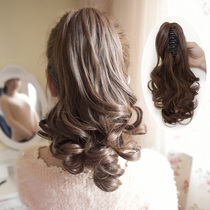 True hair ponytail wig female 40 long curly hair short big wave pear flower Tiger mouth grip braid full real hair Silk