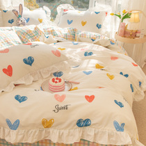 Four pieces of pure cotton 100 pieces of fresh bed sheet three pieces of girl beds on the bed of the princess wind bed 4