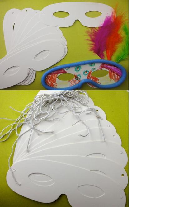 创意diy纸模白色眼镜眼罩面具幼儿园美工坊手工制作彩绘填色黏贴