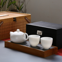 China white porcelain Zucai pot one pot two cups kung fu tea set teapot tea cup goat jade porcelain tea set high-end gift box