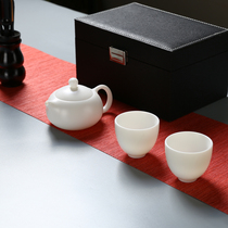 White porcelain Xi Shi pot one pot two cups kung fu tea set teapot tea cup goat jade porcelain tea set high-end gift box packaging