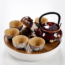 Whole set of home kung fu tea set tea tray water storage kiln small tea table Japanese lift beam simple Tea Sea set dry bubble plate