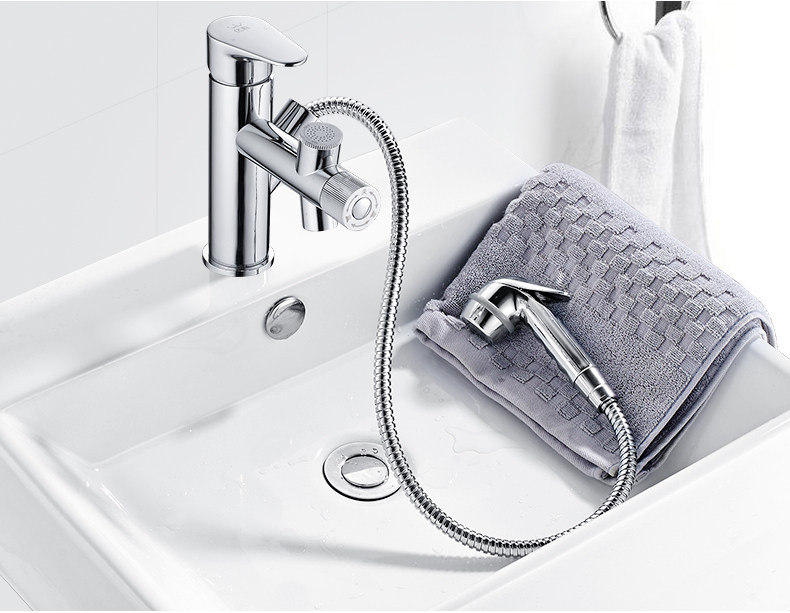 优勤卫浴 全铜抽拉式面盆龙头 卫生间洗脸盆水龙头 三出水面部spa