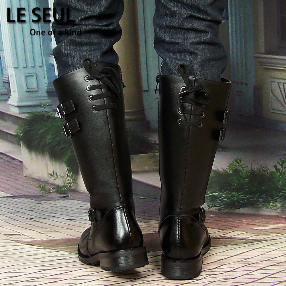 男士全牛皮靴子英伦长靴高筒男靴仪仗队阅兵靴马靴潮流男夹层靴