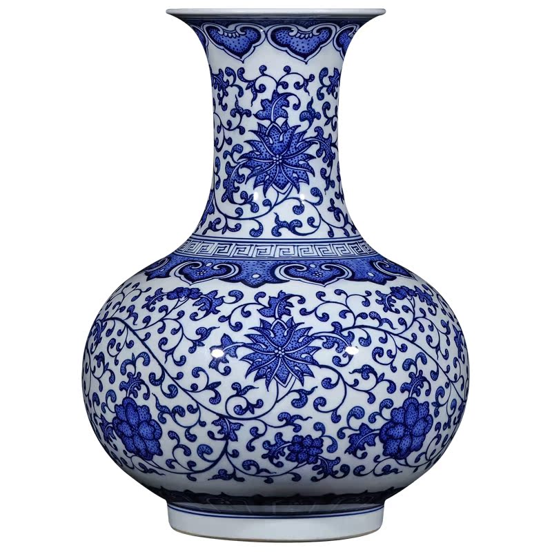 Jingdezhen ceramics imitation the qing qianlong blue tie up the lotus flower, the design of Chinese style living room TV cabinet porch is decorated furnishing articles