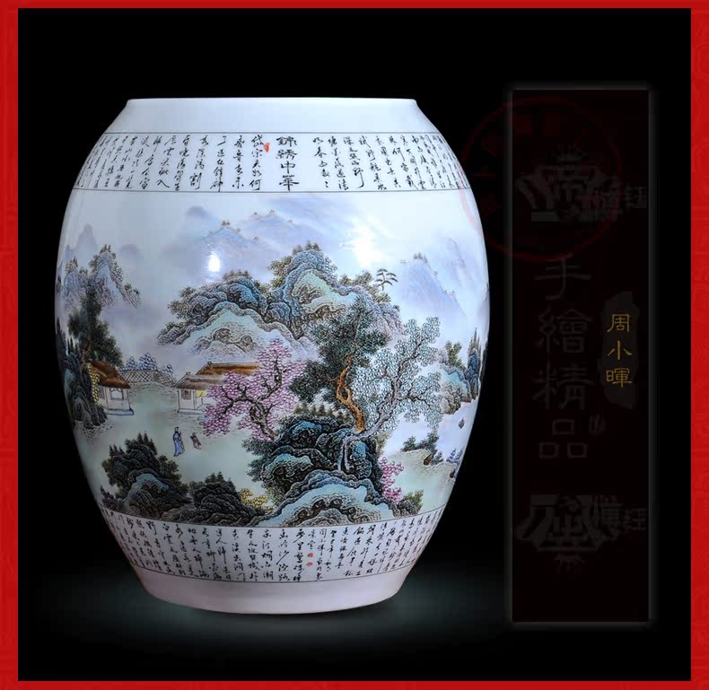 Jingdezhen ceramics Zhou Xiaohui celebrity famous pastel hand - made vase splendid China classical handicraft furnishing articles