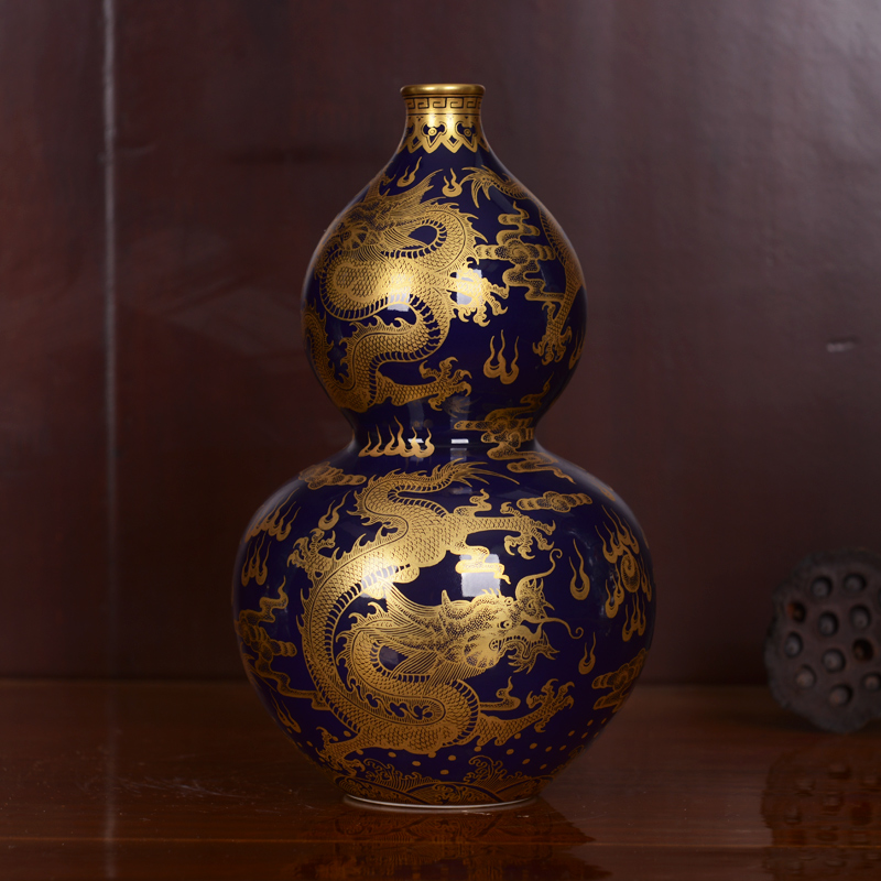 Jingdezhen ceramics high - grade qianlong archaize ji blue glaze see dragon vase household adornment process sitting room furnishing articles