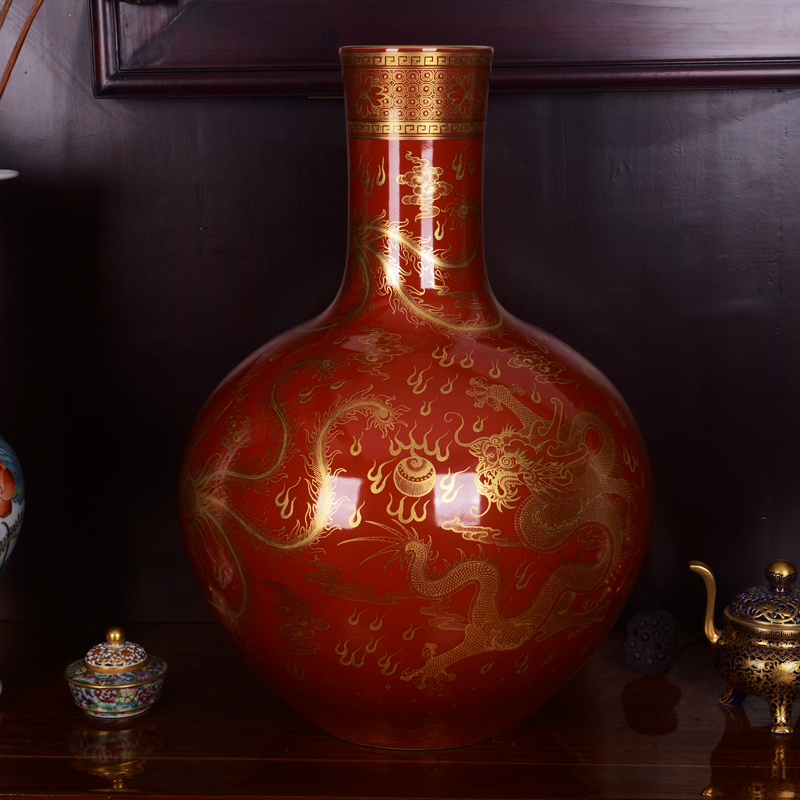 Jingdezhen ceramics archaize to the see colour red dragon large celestial vase crafts home furnishing articles in the living room