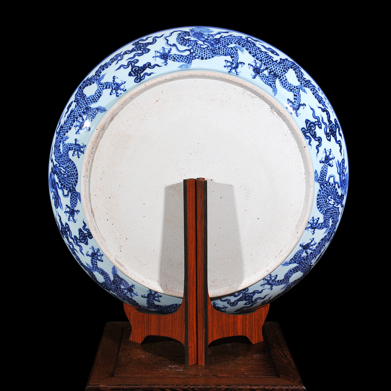 Jingdezhen ceramic high - end antique blue - and - white wulong seawater hang dish dish sitting room place, home decoration plate process