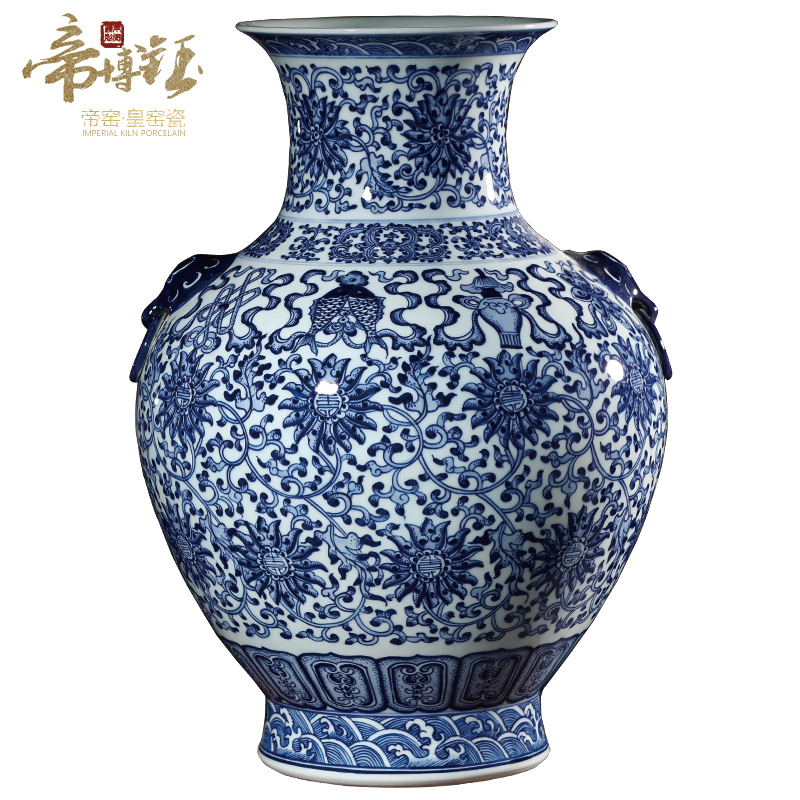 Jingdezhen ceramics imitation the qing qianlong blue tie up lotus flower sweet Chinese style household wealth vase and furnishing articles ornament