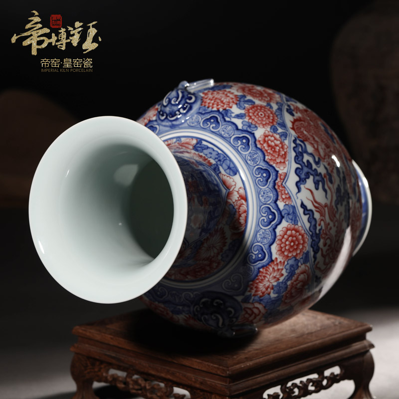 Antique hand - made porcelain of jingdezhen ceramics youligong longfeng double ears classical home furnishing articles