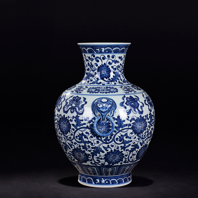 Jingdezhen ceramics vase qianlong antique hand - made ocean 's blue and white porcelain bottle living room a study process decorative furnishing articles