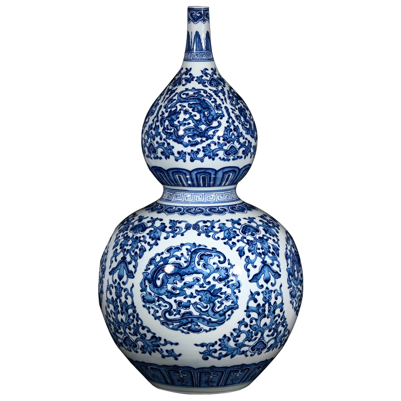 Jingdezhen ceramics imitation the qing qianlong blue tie up lotus flower dragon gourd vases living room TV cabinet decorative furnishing articles