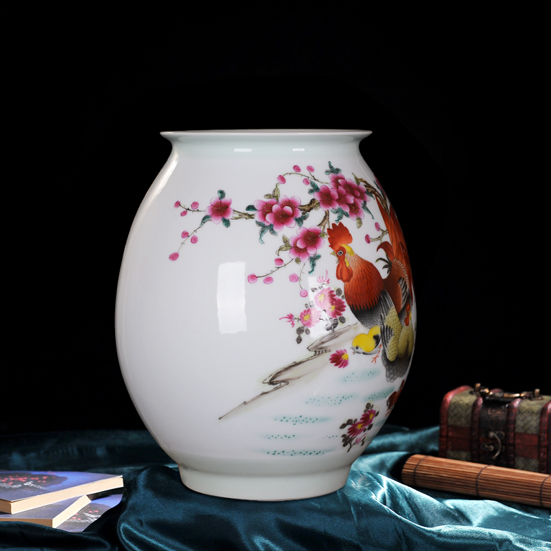 Jingdezhen ceramics powder enamel family rooster vase hand - made vases sitting room household handicraft furnishing articles