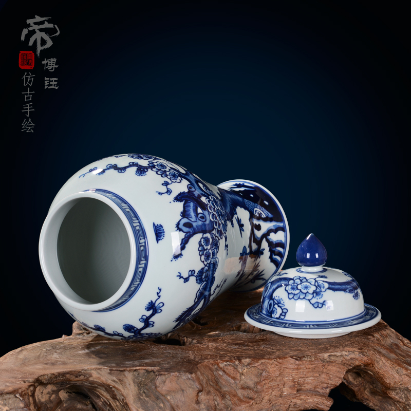 Package mail jingdezhen ceramic vase furnishing articles antique hand - made general blue and white porcelain jar of storage tank sitting room arts and crafts