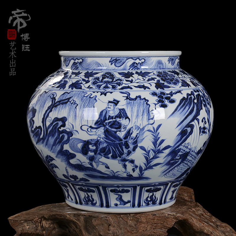 Jingdezhen fine antique ceramics yuan blue and white ghost cereal is downhill pitcher of high - grade hand - made vases, high copy written