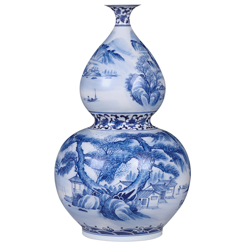 Jingdezhen blue and white landscape hand - made ceramics archaize gourd bottle of flower arrangement of Chinese style household adornment furnishing articles