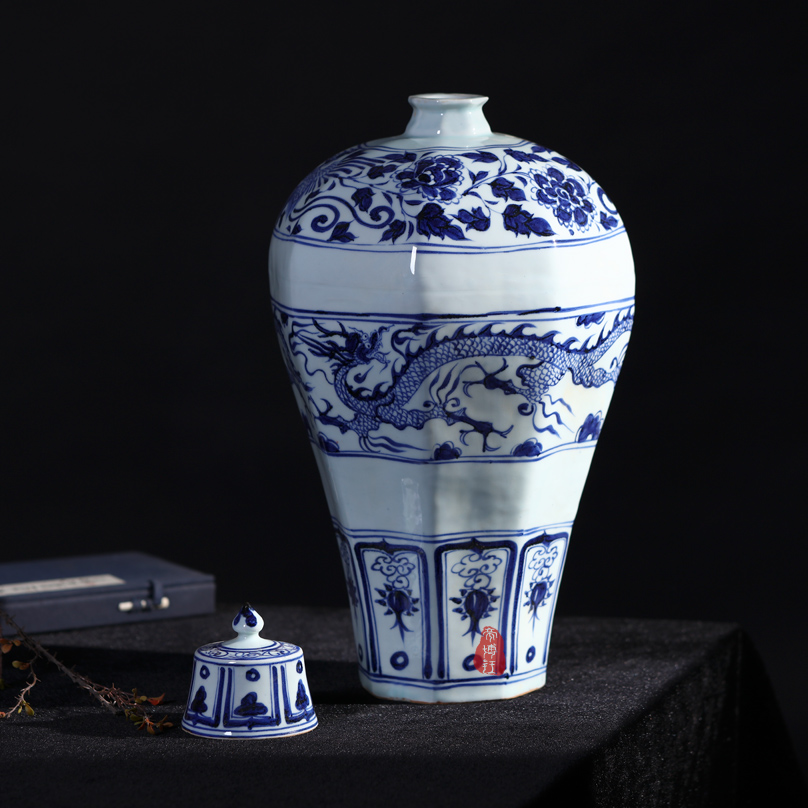 Jingdezhen ceramics antique hand - made Ming yuan blue and white porcelain dragon vase sitting room home furnishing articles