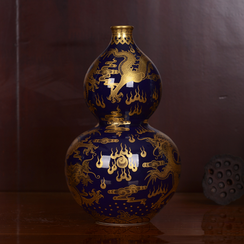 Jingdezhen ceramics high - grade qianlong archaize ji blue glaze see dragon vase household adornment process sitting room furnishing articles