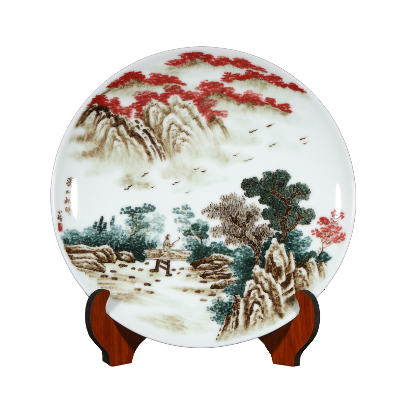 Jingdezhen famous landscape hand - made ceramics porcelain hang dish plate sitting room adornment is placed a housewarming gift