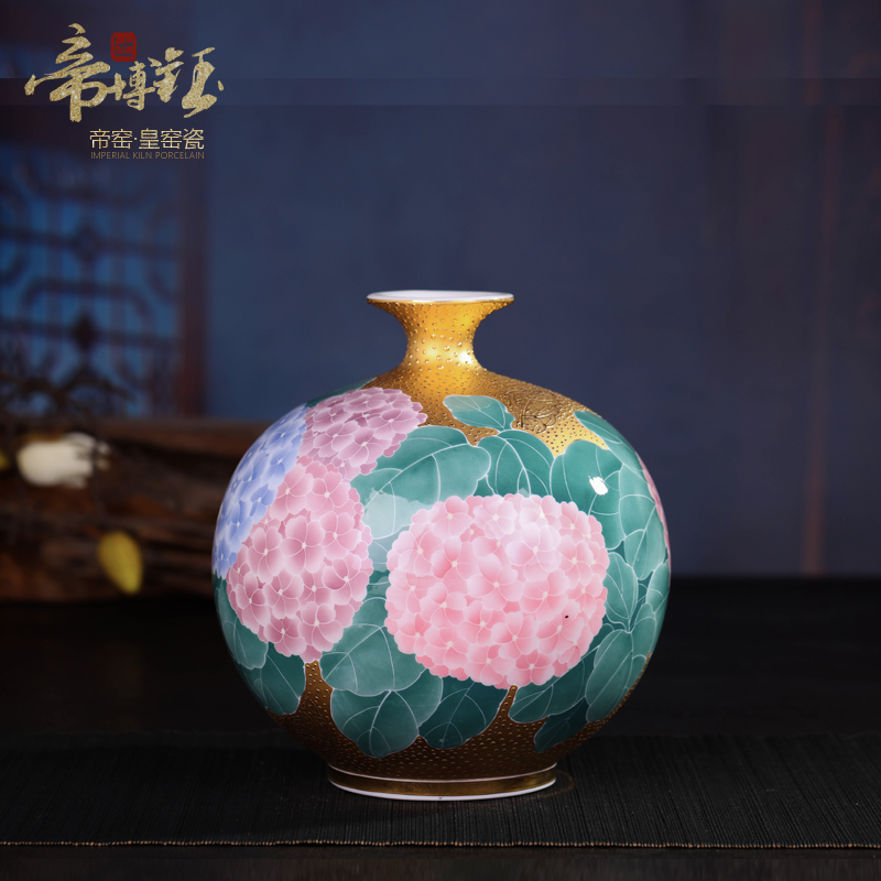 Jingdezhen ceramic glaze by hand under the pomegranate bottle color gold lotus high - grade handicraft ceramic vases, furnishing articles