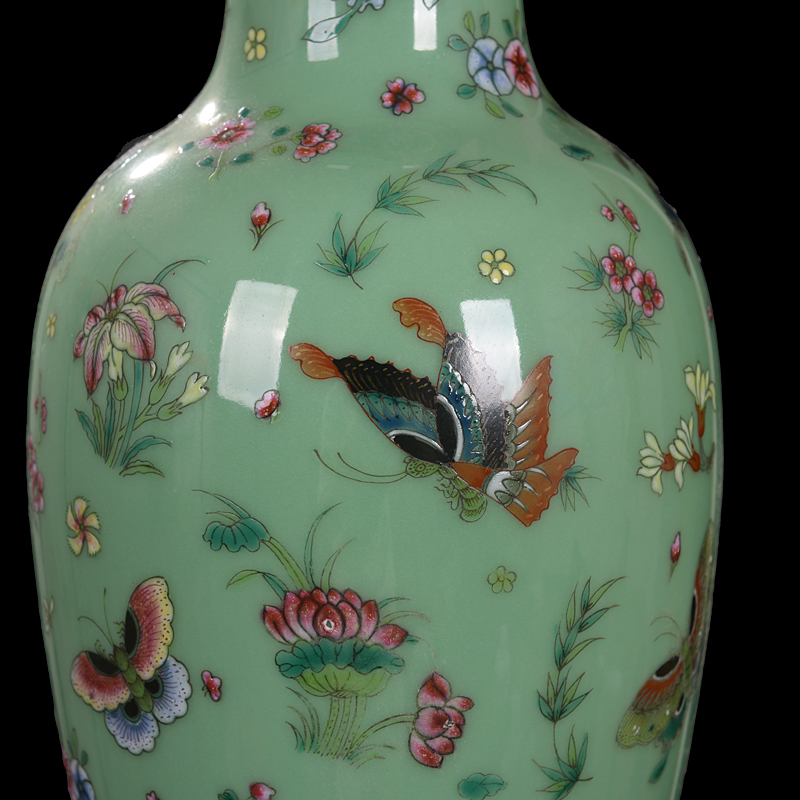 Jingdezhen ceramics pea green, antique hand - made butterfly vase decoration home decoration goddess of mercy bottle handicraft furnishing articles