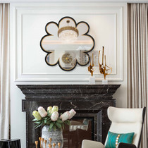 91x91 round black and white gold petals plum hanging mirror American modern simple neoclassical decorative mirror makeup mirror Hall