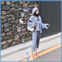Daxi homemade wool suit female 2019 autumn new Korean version retro temperament double-sided wool coat two-piece set