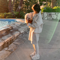 Daxi homemade 2019 autumn and winter new lapel loose split double-sided casual short jacket two-piece wool