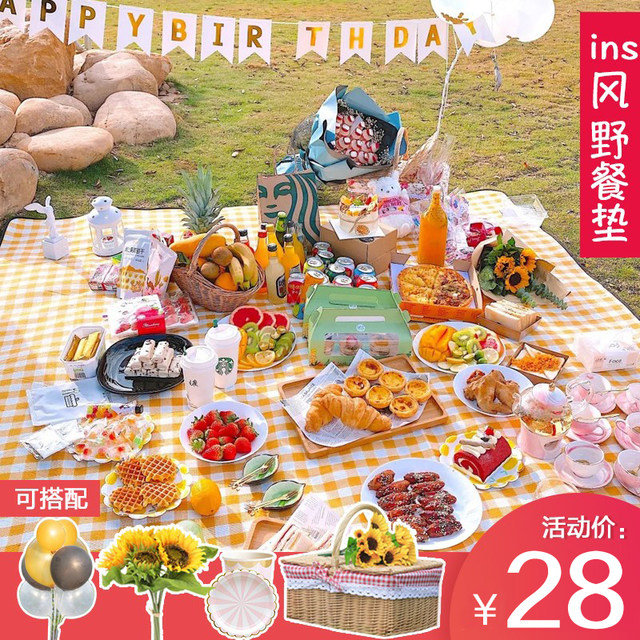 mat Picnic mat ຜ້າກັນເປື້ອນ ins style outdoor portable spring outing supplies mat picnic outing picnic cloth thickened waterproof