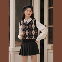 linjou Lingjiu vest vest jacket spring and autumn folded wearing versatile sweater academy style v neck knit horse clip woman