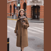 Lingjiu black double-sided cashmere coat woman winter over-knee small man medium long wool tweed high-end woolen coat