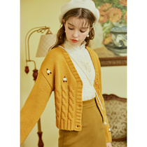 Linjou Lingjiu knitted jacket sweater womens thick winter 2020 cardigan V neck loose outside wearing short top