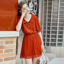 linjou Lingjiu skirt womens summer ins super flaming red Chiffon sweet short skirt High waist pleated tutu