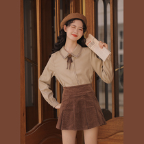 Lingjiu vintage square collar shirt female spring design sense niche foreign slim long sleeves under the white shirt college style