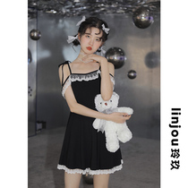 Linjou Lingjiu temperament contrast slip dress Summer 2022 new sexy skinny versatile slim dress