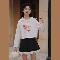 linjou Lingjiu short hooded sweatshirt pleated skirt set Spring and Autumn 2022 new small man two-piece set women