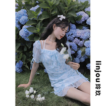 Linjou Lingjiu design sense niche tie-dye dress womens thin slim summer 2022 new sweet skirt