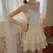 linjou Lingjiu French vintage niche ruffled cake skirt a-word skirt womens summer high-waisted short skirt