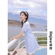 Linjou Lingjiu small fresh sweet girl academy style 2022 new summer navy collar chiffon dress