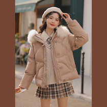 Lingjiu down cotton dress womens cotton jacket 2021 winter thickened student short big fur collar cotton coat coat small man