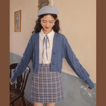 linjou Lingjiu skirt retro black and white plaid short A-line skirt high-rise 2022 new autumn womens wear