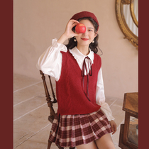 linjou Lingjiu red plaid pleated skirt womens high-waisted A-word short skirt shows thin wrapped hip skirt womens 2022 new model