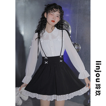 linjou Lingjiu French first love maiden puff sleeve shirt strap short skirt set fairy two-piece set spring
