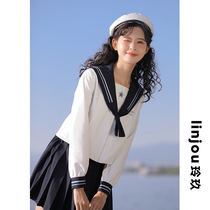 linjou Lingjiu jk sailor suit spring and autumn sweet Japanese navy collar shirt small man college style top woman