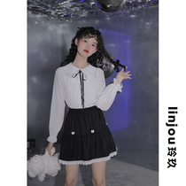 Linjou Lingjiu doll collar long sleeve white shirt womens set spring design sense niche skirt two-piece set