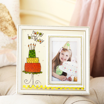 Childrens room cute super cute baby set creative photo frame imitation solid wood painted birthday cake glass photo frame