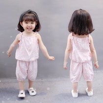 Girls summer clothes 2021 new suit female baby western style summer clothes sling 1-2-3-4-year-old two-piece tide