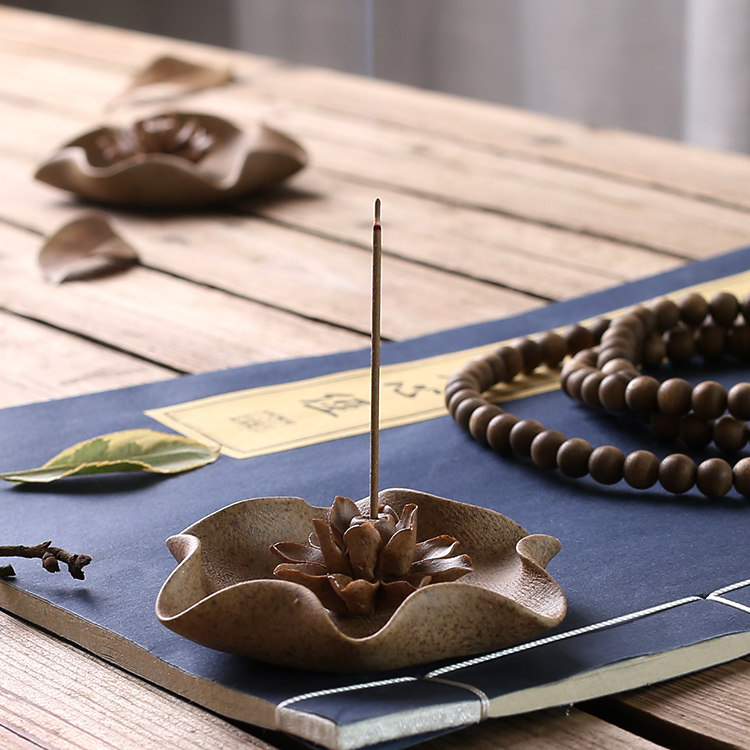 景德镇创意手工陶瓷香炉香插 线香香薰炉檀香炉 陶泥莲花荷花香炉