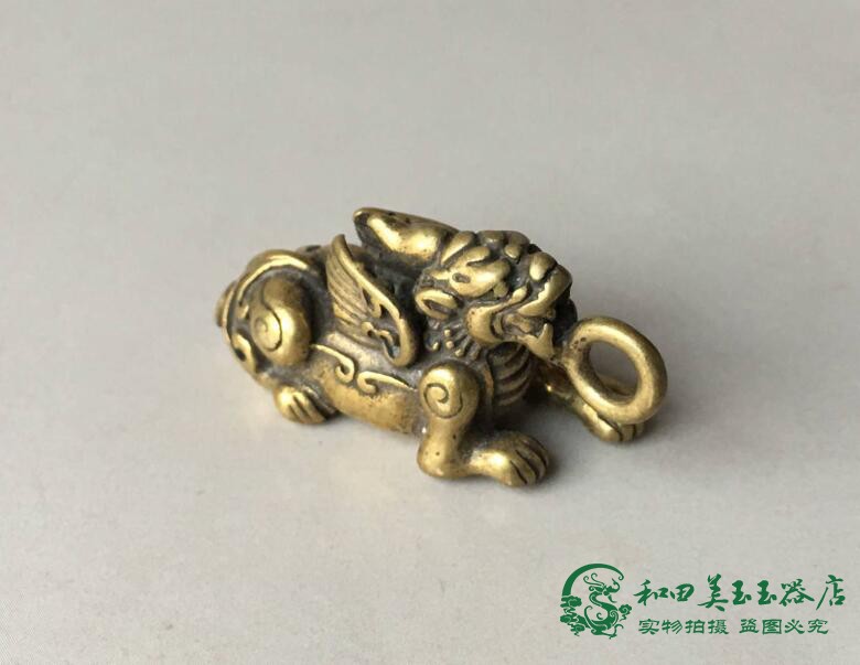 古玩铜貔貅挂件实心黄铜吊坠铜艺微雕如意貔貅小摆件